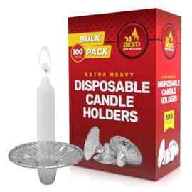 Ner Mitzvah Disposable Foil Candle Holders - Heavy Duty Aluminum Protector Bobeches, Drip Guard Candlestick Liner Inserts - 100 Pack