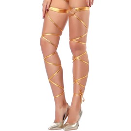SUMERSHA Women Rave Leg Wraps Festival Dancing Party Shiny Metallic Garter Leg Wrap Cross Bandage with O-Ring (Gold)