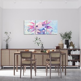 Feelyou Boys Girls Cute Axolotl Canvas Wall Art for Living Room Bedroom Ocean Sealife Wall Painting Kids Kawaii Picture Wall Decor Cartoon Salamander Wall Art for Home Decor 12"x16"x 3Pcs