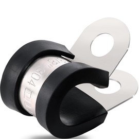 OURU 100PCS Cable Clamps 3/8 Inch 304 Stainless Steel Cable Clamps Rubber Coated Cushioned Insulated Cable Clamp,Automotive Wire Clamps,Pipe Clamps,Metal Clamp for Tube,Wire Cord Installation(10mm)