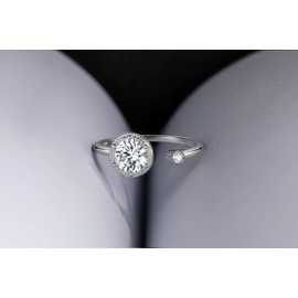 Qings Birthstone Rings Made of Birthstone 925 Sterling Silver, Small Cubic Zirconia Adjustable Open Rings, Cubic Zirconia