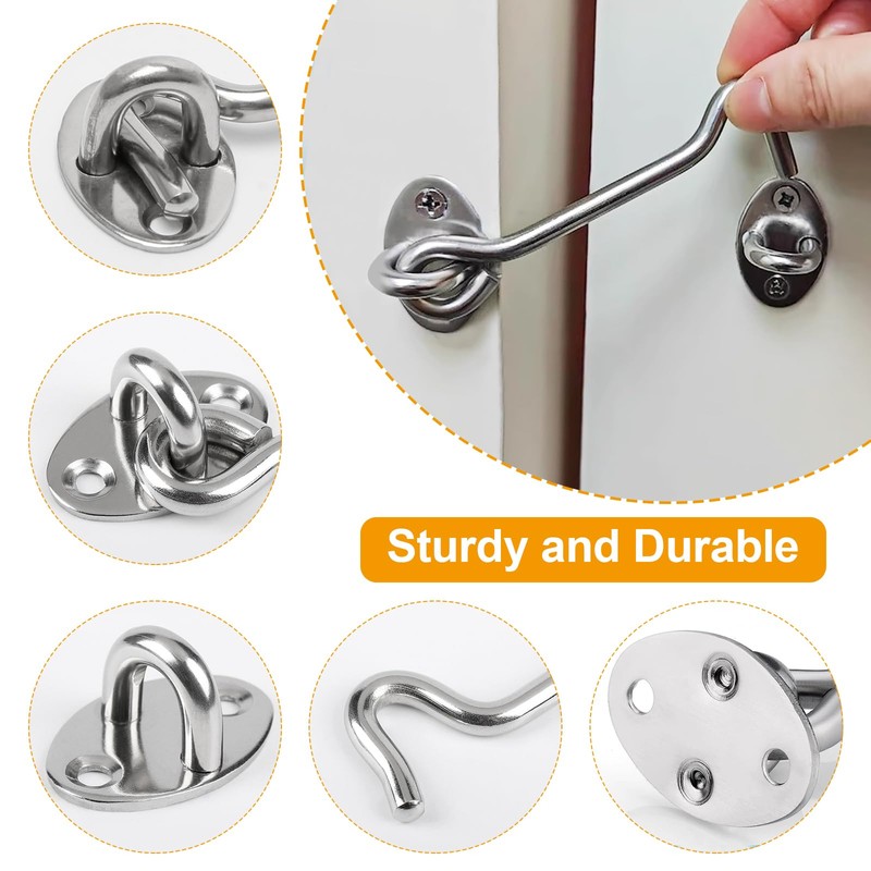 4 Inch Hook and Eye Latch Silver, 2 Pcs Stainless