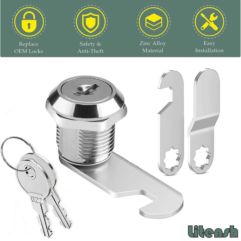 Litensh Cabinet Cam Locks 25mm, Mailbox Lock with Key Different,