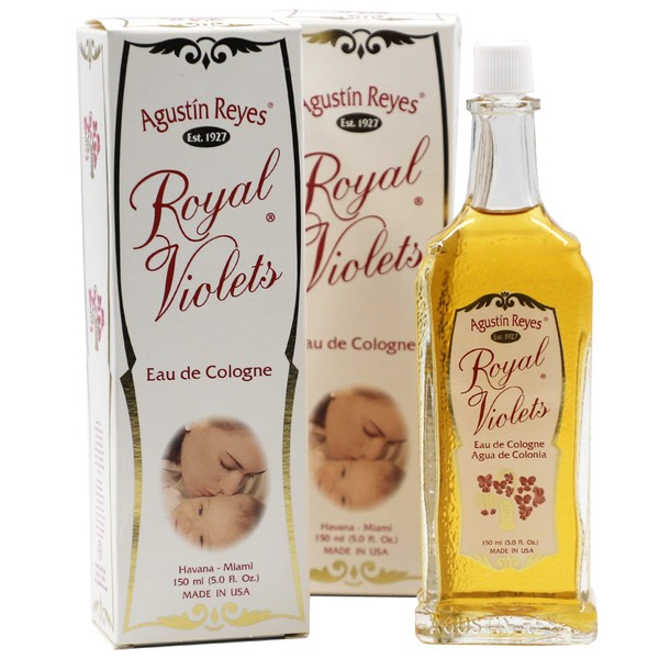 Royal Violets Eau de Cologne Gently and Refreshing for Baby Skin, Relaxing Aroma, 2-Pack of 5.0 FL Oz, 2 Glass Bottles