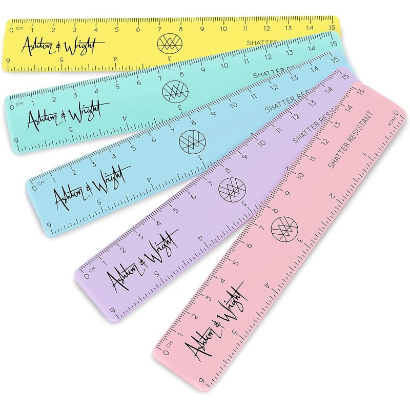 Ashton and Wright, Rulers - Shatterproof, Pastel Colours - 15cm/6"