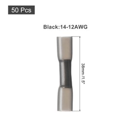 sourcing map 50Pcs Heat Shrink Butt Connector, Crimp Connectors Waterproof Marine Automotive Wire Crimp Terminals 14-12AWG Black
