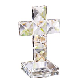 H&D HYALINE & DORA Traditional Crystal Standing Cross,Glass Wall Cross Figurine for Table,4.7x3.1 inches