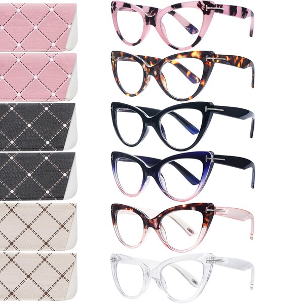 BONCAMOR 6 Pack Fashion Cat Eye Reading Glasses for Women