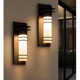 OUPAVOCS Outdoor Wall Lights, Front Porch Dimmable LED Wall Sconce 10W, Modern Exterior Lighting Fixture Wall Mount, Black Patio Wall Lamps with Frosted Glass for House, Set of 2