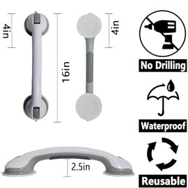 Shower Grab Bars for Seniors, Shower Handles for Elderly Suction Cup,2 Pack 16.19 Inch,Handicap Grab Bars for Bathtubs and Showers Wall, Bathroom Safety for Showers Walls Heavy Duty, No Drilling，Grey