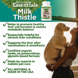 Animal Essentials Milk Thistle Liver Support for Dogs and Cats, 30 Capsules - Made in USA Liver Supplement