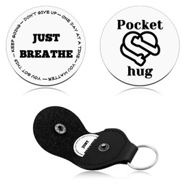 Sobriety Gifts Inspirational Gifts for Men Women Anxiety Relief Items Encouragement Pocket Hug Token Birthday Christmas Graduation Present for Friend Double Sided Engraved with Leather Keychain