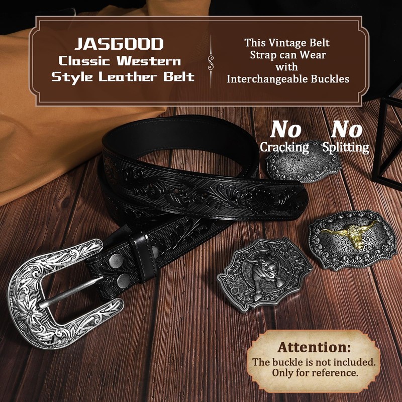JASGOOD Western Leather Belt Strap for Men without Buckle Engraved