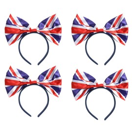 Union Jack Bow Headband, British Flag Hair Accessory for Women, Blue Hair Bands for UK Events, Comfortable Fabric Headwear for Street Parties and Festivals, 21.5cm x 22.5cm