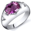 PEORA Created Pink Sapphire Ring in Sterling Silver, Contoured Signet Design, 2.50 Carats Oval Shape 9x7mm, Comfort Fit, Size 7, Engagement, Promise, Anniversary Ring, Sparkling Jewelry