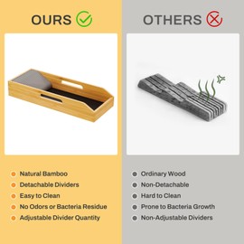 NiHome Bamboo Knife Drawer Organizer with Adjustable Silicone Dividers, 15" Lx5.9 Wx2.44 H Fits Knives Up to 13.5", Durable and Easy to Clean Kitchen Drawer Insert for Utensils and Tableware (Black)