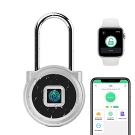 eLinkSmart Long Padlock 45 mm with Fingerprint Phone App Weatherproof Combination Lock No Key Lock for Cupboard Locker Outdoor Tent Cellar Outdoor Silver