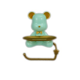 VIBEXIN Multiple Colors DIY Home Decor Cute Bear Multi-Purpose Toilet Paper Holder with Soap Holder&Towel Holder,Ideal for Bathroom Decor-Includes Tray&Storage Space,Wall-Mounted(Gold-Accented Green)