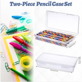 Tikplus Pack of 2 Plastic Pencil Box, Stackable Storage Pens, Craft Organiser with Lid Snap Closure, Transparent Plastic Case for Brushes, Colouring Pens, Children's Room, Cosmetics