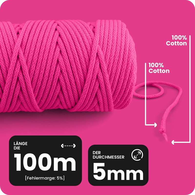 Netuno 1x Macrame Cord Braided Macramé Yarn Burgundy 5 mm