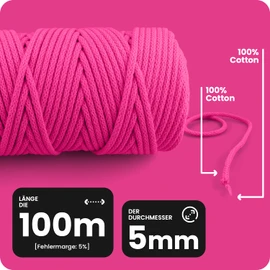 Netuno 1x Macrame Cord Braided Macramé Yarn Burgundy 5 mm x 100 m 0,2 inch x 3 937 inch Natural Twine String Cotton Cord Ideal Project Hanging Baskets DIY Handbags Decoration