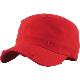Gorra clásica de cadete desgastada estilo militar para uso diario, Rojo Vintage Distressed, Talla única
