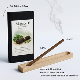 Mugwort Incense Sticks with Wooden Holder 60 Sticks Natural Incense for Sleep Meditation Yoga Zen Home Decor with Ash Catcher Box Long Lasting Fragrance (60 Sticks)