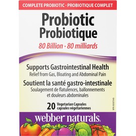 Webber Naturals Probiotic 80 Billion Active Cells, 8 Probiotic Strains, 20 Capsules, For Digestive Health, Vegetarian