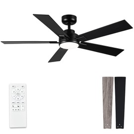 Wellspeed Ceiling Fans with Lights,Indoor/Outdoor Ceiling Fans Remote Control,5 Blades Ceiling Fan,3CCT,6 Speeds,Farmhouse Ceiling Fan, Quiet,Strong Motor, Bright LED Light (Black, 52inch)