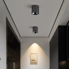 Oliterlux 24W LED Dimmable Black Ceiling Spot Light 4.92'' Aluminum CRI90 3000KCylinder Spotlight Indoor Modern Minimalist Focus Black Ceiling Down Light Fixture for Living Room Hallway Foyer