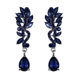 EVER FAITH Bridal Chandelier Teardrop Dangle Earrings Austrian Crystal Gift for Women Blue Black-Tone