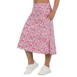 beroy Women 28" Long Skorts for Woman with 2 Pockets Modest Skirt with Shorts Underneath High Waisted Long Skorts for Women Dressy Casual Redfloral L