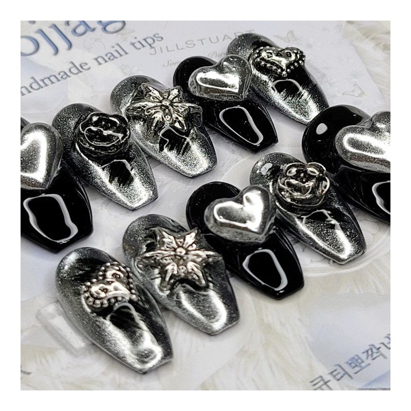 Chrome silver handmade nail tips, pedi tips - Almond S