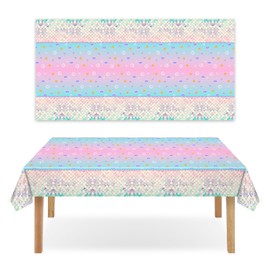 Mermaid Tablecloth 108 x 54 Inch Disposable Tablecloth Waterproof Plastic Rectangle Mermaid Shell Ocean Theme Table for Birthday Dining Table Kitchen Picnic