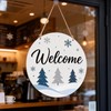 Winter Welcome Door Sign,Wooden Snowy Pine Tree Door Decor