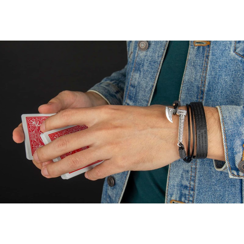 Pulseras para Hombre │ Hacha Vikinga y Cuero │ MB11