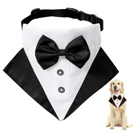 Dog Tuxedo Bandana Collar, Formal Wedding Party Dog Wedding Bandana, Adjustable Tie Pet Suit Bow Tie Bandana for Wedding Birthday Costumes (L)