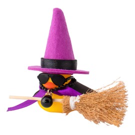 wonuu Rubber Duck Car Ornaments Duck Car Dashboard Decorations for Car Decorations with Magic Hat Broom Necklace and Sunglasses, A_Purple&Black hat