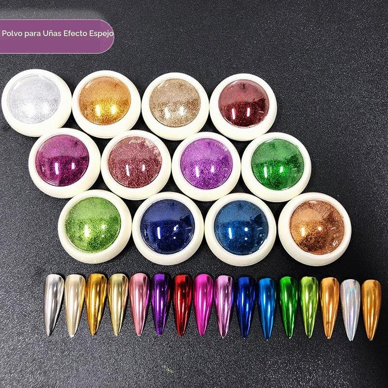 Polvo para Uñas con Efecto Espejo y Cromado Metálico para