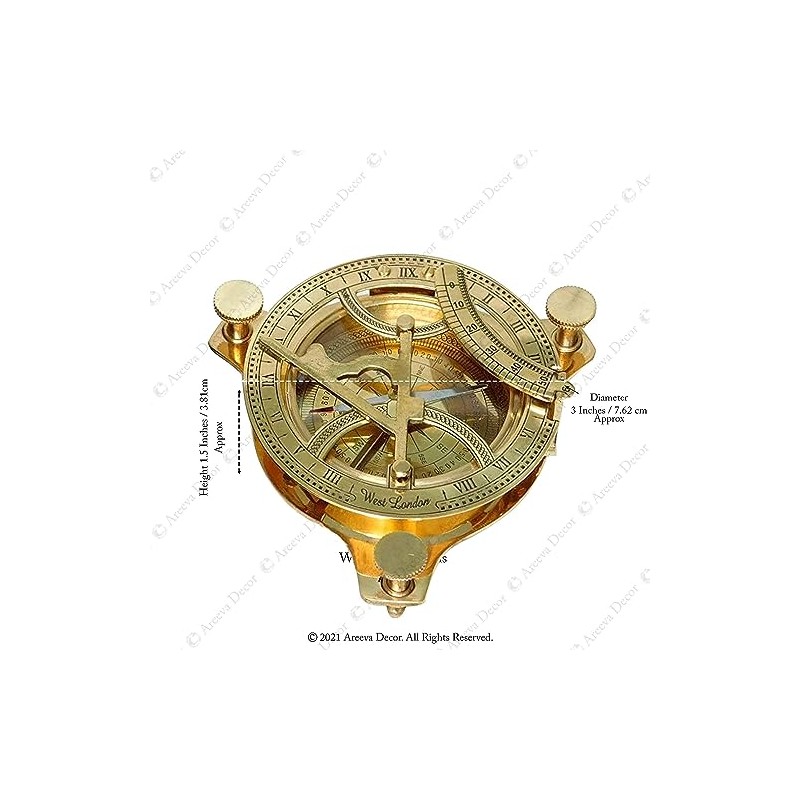 3" Brass Compass,Sundial Maritime Nautical Vintage Antique Nautical Sundial Compass,Brass