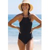 Beachsissi Women's One Piece Halterneck High Neck Plain Swimwear, black