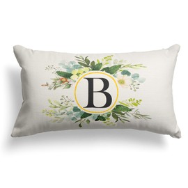 Snylcee Monogram Letter B Throw Pillow Covers Floral 12x20 Inch, Greenery Spring Pillows Decorative Throw Pillows Pillowcase Summer Farmhouse Decor for Couch Sofa, Family Last Name Initial Pillow Case