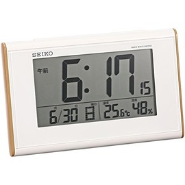 Seiko SQ771B SEIKO Clock, Radio-controlled Digital Calendar, Temperature and Humidity Display, Light Brown, Wood Grain Pattern