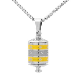 Heavstjer Punk Stainless Steel Prayer Wheel Pill Container Pendant Memorial Cremation Necklace(White)