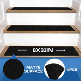 LadyRosian Outdoor Stair Treads Non Slip 10-Pack Black 6" x 30" - Weather Resistant Adhesive Heavy Grip Tape - Waterproof Anti Skid Strips