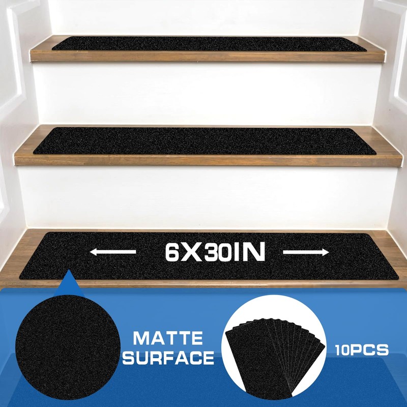 LadyRosian Outdoor Stair Treads Non Slip 10-Pack Black 6" x