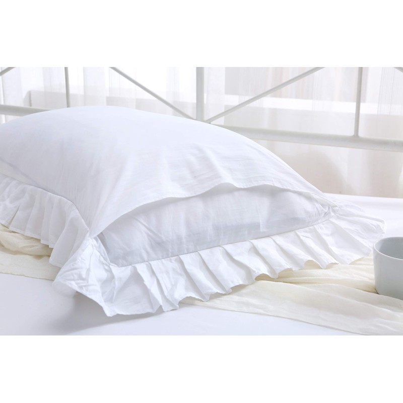 Ruffles Pillow Cases Shams Covers White Queen Size 2 Pack