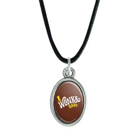 GRAPHICS & MORE Willy Wonka and the Chocolate Factory Wonka Bar Logo Antiqued Oval Charm Pendant with Black Satin Cord