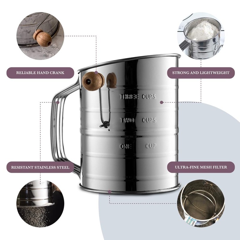 Bellemain 3 Cup Flour Sifter for Baking Fine Mesh Rotary