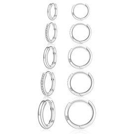 JEMARA Sterling Silver Hoop Earring 5 Pairs Silver Hoops Earrings for Women Hypoallergenic Small Silver Hoop Earrings Set Cartilage Sleepers Huggie Sterling Silver Earrings for Women Men